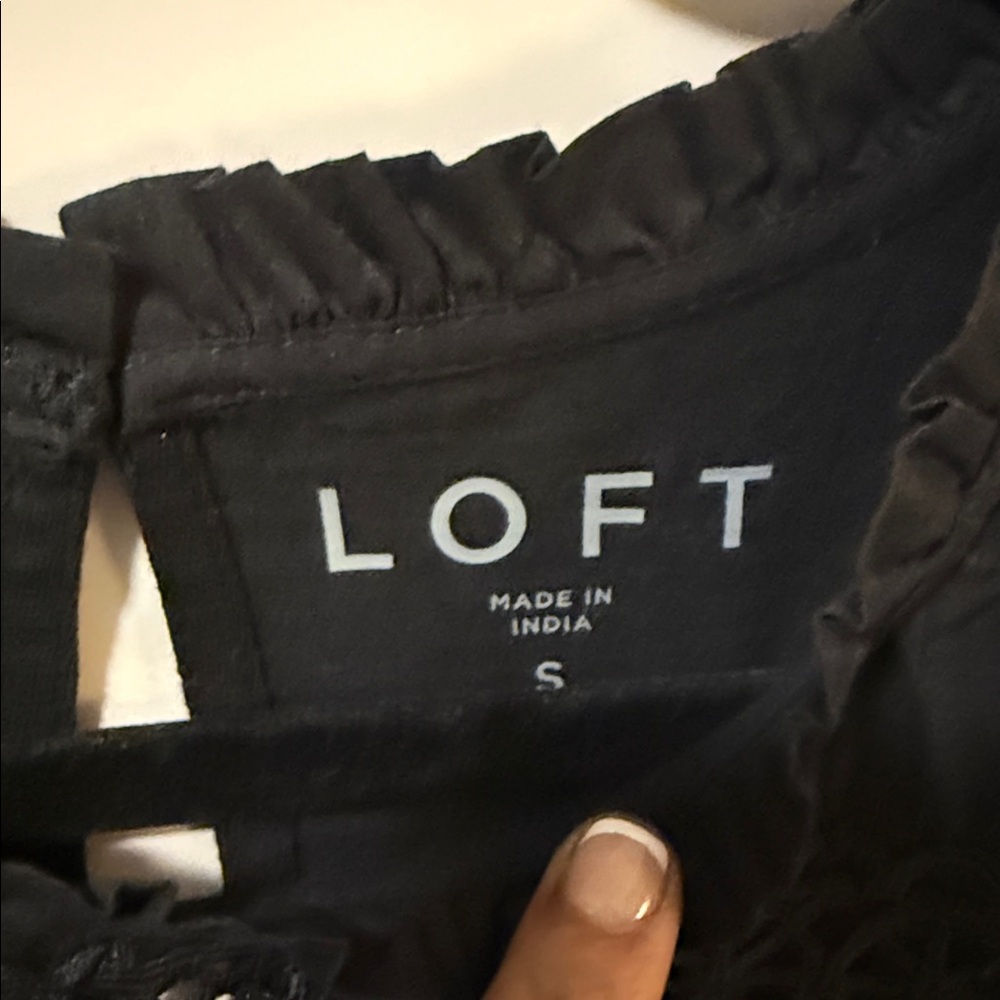 LOFT Black Ruffle Top - Picture 2 of 4